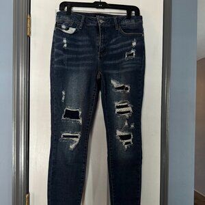 Judy Blue Size 11/30 Denim 5 Pocket Distressed Blue Jeans Skinny Fit JB8864 EUC